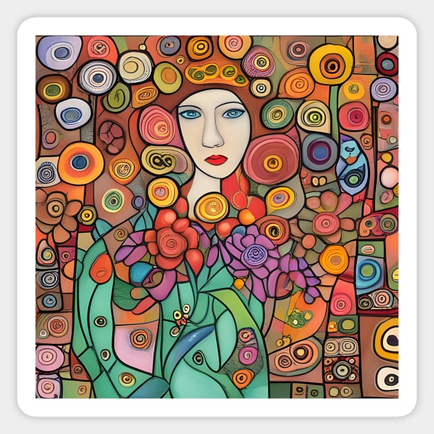 Woman with flowers Sticker by Colin-Bentham